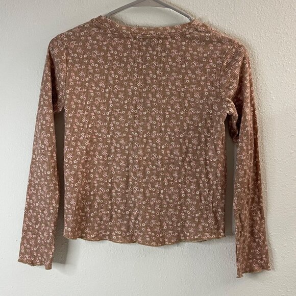 Floral Ribbed Henley Long-Sleeve Top With Button Details Girls Casual Wear - Picture 4 of 10